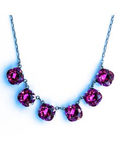 Large Stone Six Crystal Necklace - Fuchsia & Silver