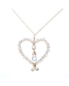 14K Gold Filled Heart Wrapped in White Topaz Pendant Necklace by Rafia