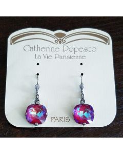 Catherine Popesco Large Stone Crystal Earrings - Blue Ruby and Silver