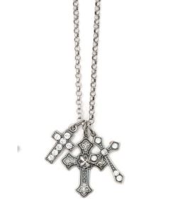 La Vie Silver Triple Cross Charm Crystal Necklace