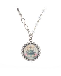 Angelz Design Jewelry Pink Roses & Crown Crystal Pendant Necklace