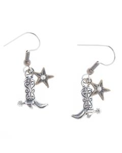 Angelz Design Rodeo Queen Jewelry Silver Plated Cowboy Boots with Star Earrings
