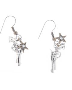 Angelz Design Rodeo Queen Jewelry Silver Plated Western Gun with Star Earrings