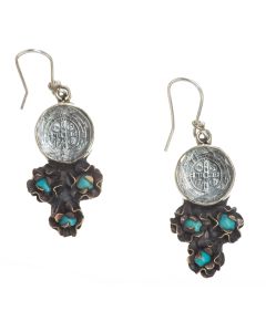 Barbosa Earrings St Benito Cross Hand Cut Glass with Mini Roses