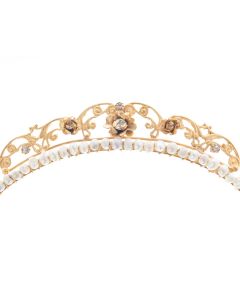 Barbosa Jewelry 24K Gold Plated Mermaid Crown Crystal Rose Pearl Tiara