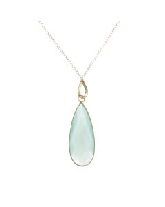 Beautiful Chalcedony Elongated Teardrop Pendant Necklace with 30" Gold Filled Chain