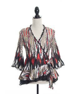Black & Red Silky Crepe Wrap Top by Jerry T Fashion NY