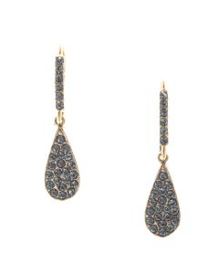 Catherine Popesco Black Diamond Teardrop Crystal Earrings with Rhinestone Fish Hook
