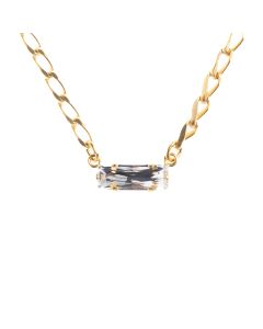 Catherine Popesco Clear Crystal Baguette Rectangle Pendant Gold Necklace