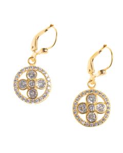 Catherine Popesco Crystal Flower in Circle Gold Earrings