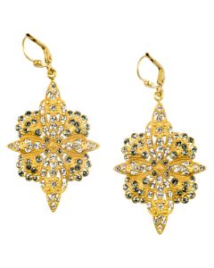 Catherine Popesco Crystal Flowered Earrings Black Diamond in Gold