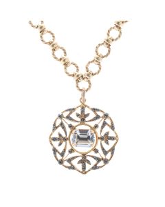 Catherine Popesco Crystal Medallion Pendant Necklace with Fancy Chain