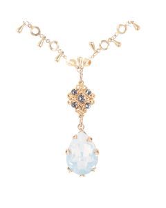 Catherine Popesco Fancy Crystal Teardrop Pendant Necklace - White Opal