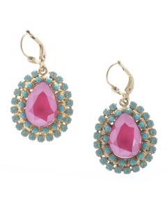 Catherine Popesco Fancy Teardrop Crystal Earrings - Peony Pink