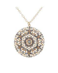 Catherine Popesco Filigree Crystal Medallion Pendant Necklace - Sand Opal