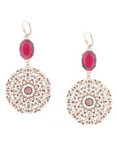 Catherine Popesco French Lace Red Crystal Gold Filigree Earrings