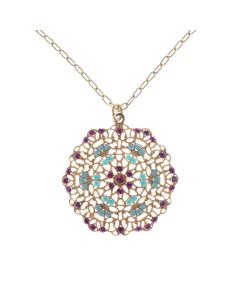 Catherine Popesco Fuchsia & Turquoise Small Round Filigree Crystal Necklace