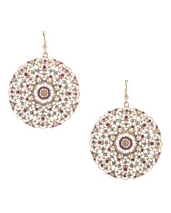 Catherine Popesco Lacy Medallion Filigree Red Siam Crystal Earrings