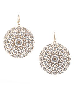 Catherine Popesco Lacy Medallion Large Round Filigree Clear Crystal Earrings