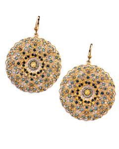 Catherine Popesco Large Lacy Montana Blue and Gold Round Earrings