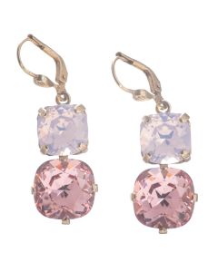 Catherine Popesco Large & Medium Stone Crystal Combo Earrings - Pink
