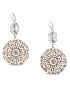 Catherine Popesco Large Round Gold Lacy Earrings with Oval Crystal