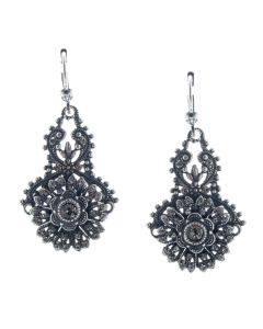 Catherine Popesco Lovely Silver Floral Black Diamond Crystal Earrings