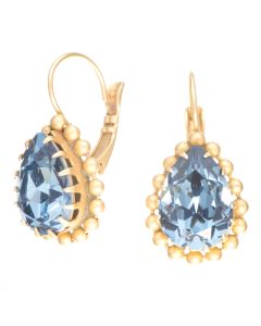 Catherine Popesco Midnight Blue Crystal Teardrop Beaded Gold Fixed Wire Earrings