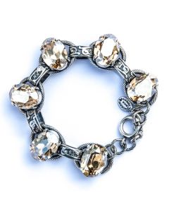 Catherine Popesco Oval Stone Ornate Bracelet in Silver and Champagne