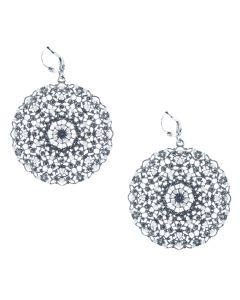 Catherine Popesco Silver Medallion Large Round Filigree Crystal Earrings