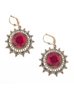 Catherine Popesco Red Siam & Gold Starburst Crystal Earrings