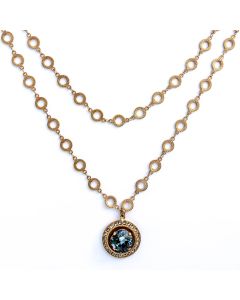 Catherine Popesco Round Crystal Frame Gold Pendant Necklace - 42" Long