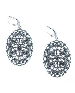 Catherine Popesco Silver Oval Filigree Crystal Earrings - Black Diamond