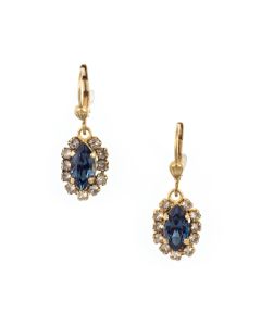 Catherine Popesco Small Gold Oblong Rhinestone Earrings - Midnight Blue