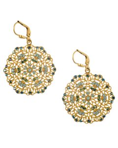 Catherine Popesco Small Lacy Crystal Gold or Silver Round Earrings - Pacific Opal & Teal