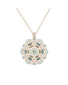 Catherine Popesco Small Lacy Medallion Gold Crystal Necklace - Turquoise