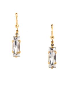 Catherine Popesco Small Rectangle Baguette Clear Crystal Gold Earrings