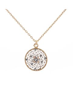 Catherine Popesco Small Round Filigree Mesh Crystal Pendant Necklace 