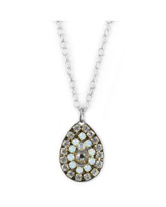 Clara Beau Classy Silver White Opal Crystal Mosaic Teardrop Necklace