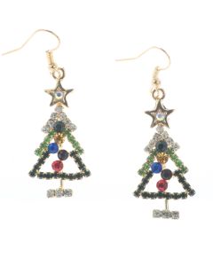 Christmas Tree Earrings Multi-color Crystal Rhinestones - Gold or Silver