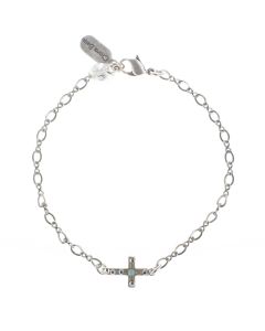 Clara Beau Silver Petite Cross Pacific Opal Crystal Bracelet