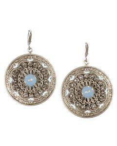 Clara Beau Stainless Steel Medallion Earrings Blue Opal And Clear Crystals