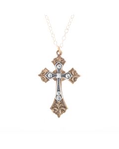 Clara Beau Two Tone Silver Gold Crystal Cross 25" Chain Necklace