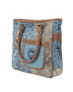 Blue & Brown Fish Shoulder Tote Bag/Purse by Clea Ray Leather & Canvas
