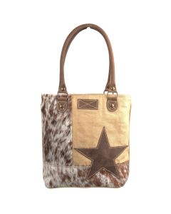 Star & Cowhide Shoulder Tote Bag/Purse by Clea Ray Leather & Canvas
