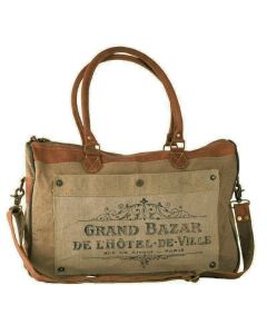 Grand Bazar Leather & Canvas Shoulder Tote Duffel Bag by Clea Ray