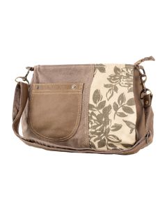 Large Floral Print Canvas & Leather Shoulder Bag Purse by Clea Ray