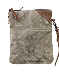 Bicycle/Bike Lady Leather & Canvas Passport Bag/Purse by Clea Ray