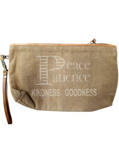 "Peace Patience Kindness Goodness" Leather & Canvas Bag Clutch by Clea Ray