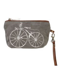 Bicycle Clutch Grey & White Canvas & Leather Bag by Clea Ray